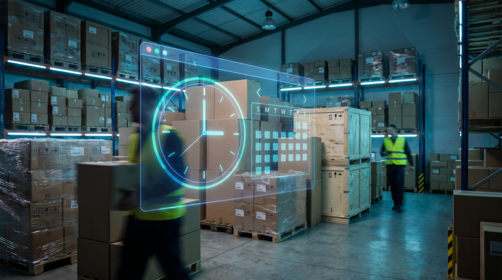Merges the abstract legal deadline with the physical port, using visual metaphor to show how time—not court rulings—is the real constraint in tariff recovery.